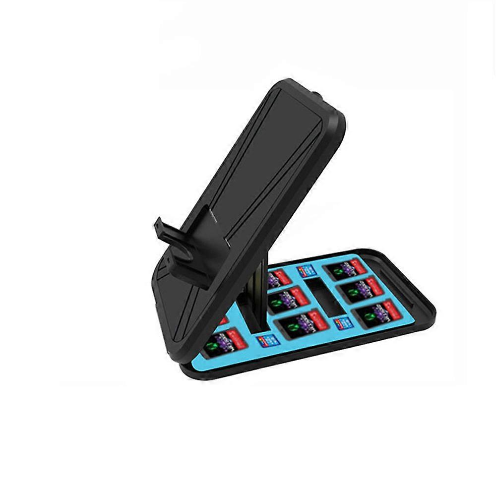 For Switch/Switch 2/OLED/Lite Game Console Stand Holds Game Cassettes Multi-functional Card Box Stand Accessories (Black Blue)