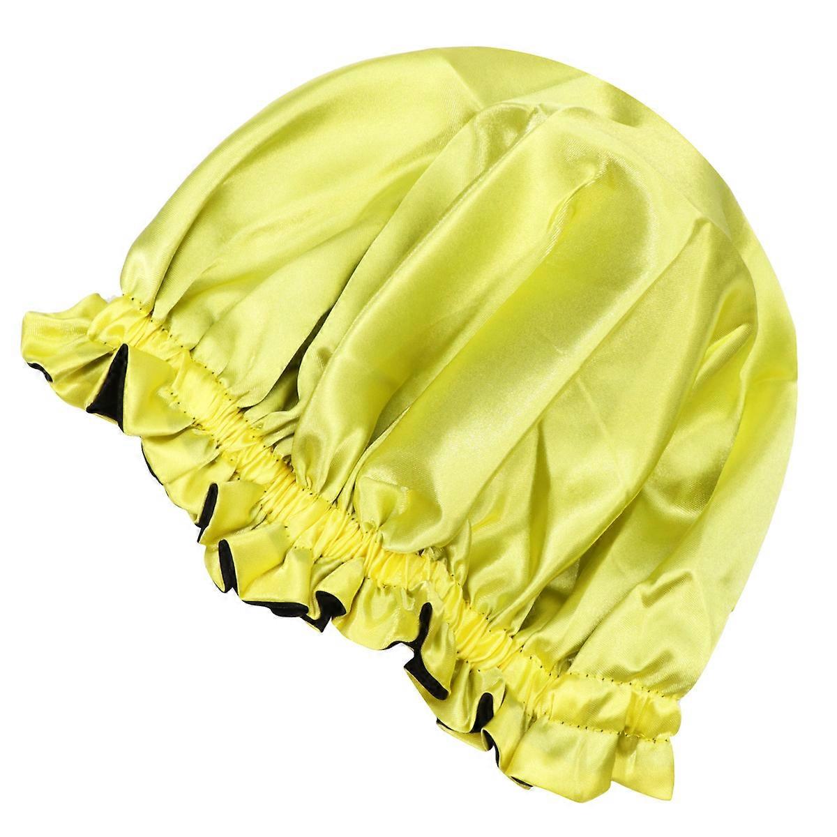 Here's a refined product description for your **Delicate Elastic Satin Sleeping Cap with Wide Rim Yellow**:
 
### **Delicate Elastic Satin Sleeping