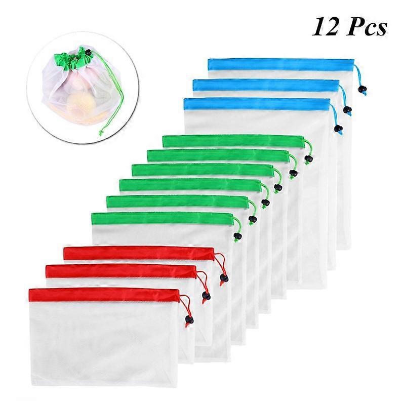 See-Through Mesh Produce Bags Polyester For Beach Trips Eco-Conscious Users 12Pcs
