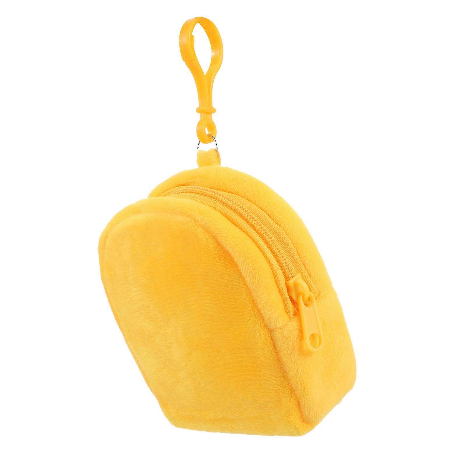 Portable Pouch Change Wallet Organizer Storage Pouch Plush Material Small Size Keychain Bag Yellow 15.00X9.00X3.50CM 1Pcs