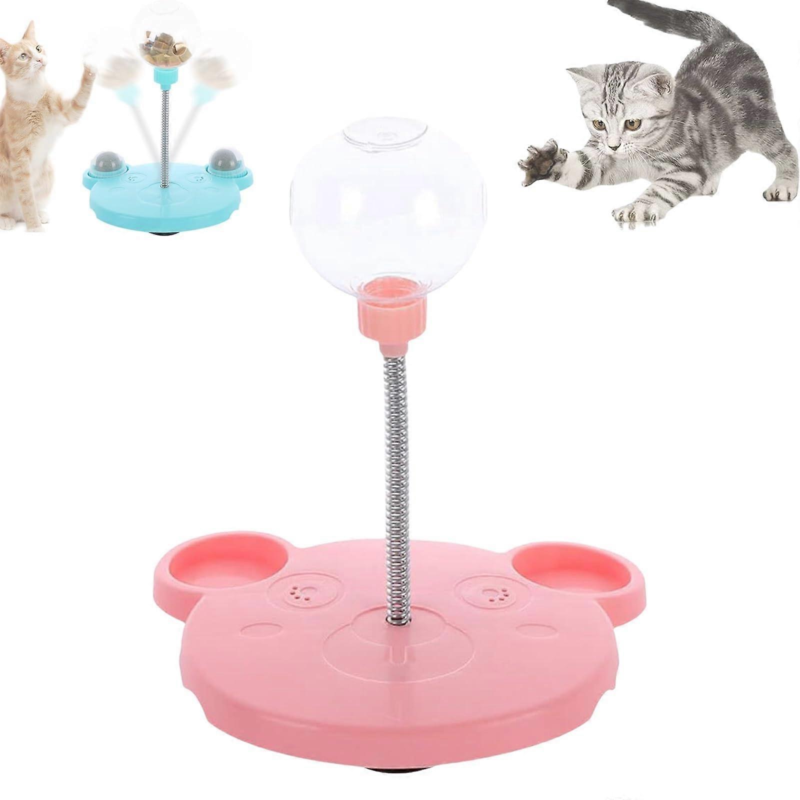 Wiggle Toy for Cats, Interactive Dispenser with Feather, Slow Feeder, Spring Ball, Toy, Spring Tumbler, Cat Toy, Leaking Food Ball (Blue)