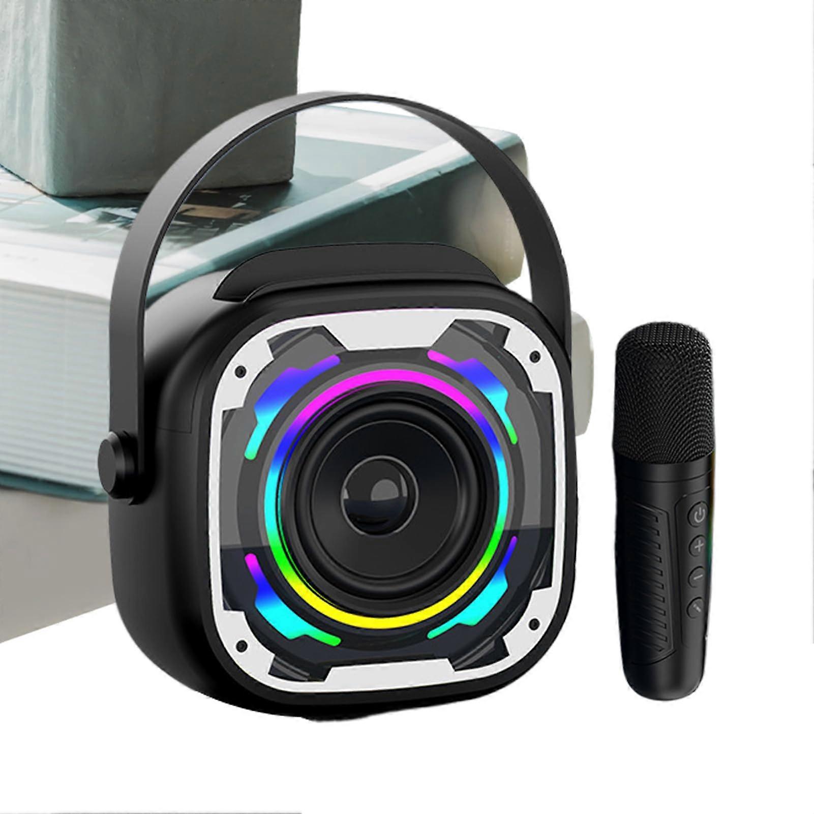 Karaoke and Microphone for Events, Children's Karaoke Machines with MIC, PA Systems, Outdoor Boombox, Music Amplifier with Handle and RGB Lights black