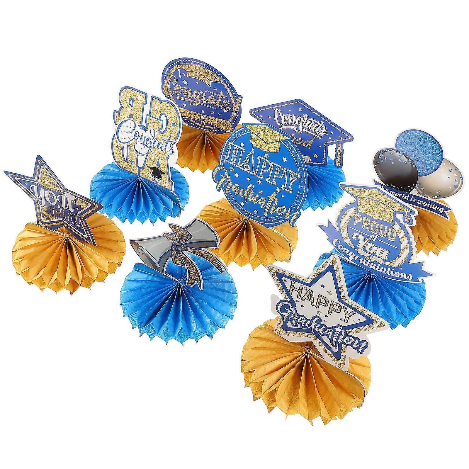 Classical Graduation Themed Honeycomb Centerpieces 9Pcs Blue 15X15X18CM Party Atmosphere Enhancer