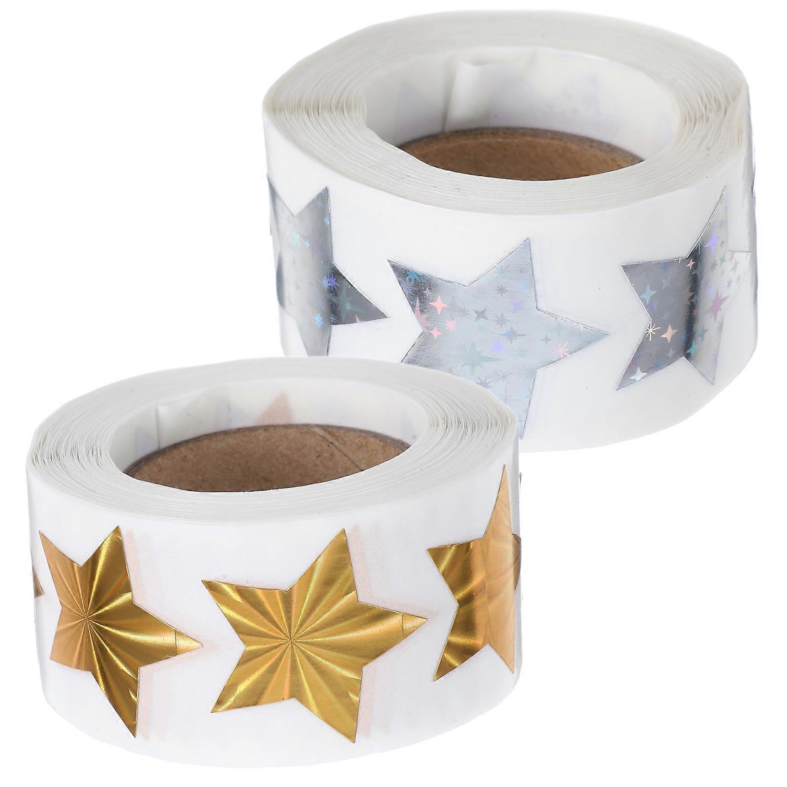 Shiny Star Stickers Coated Paper For Birthday Party Work Labels Delicate Design 2 Rolls