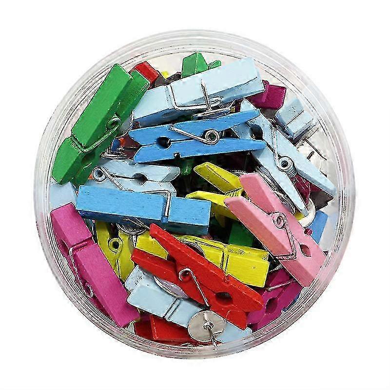 Colorful Wooden Push Pins with Clips, Durable Decorative Tacks for Cork Board Artworks (Multi-Color) (50pcs)