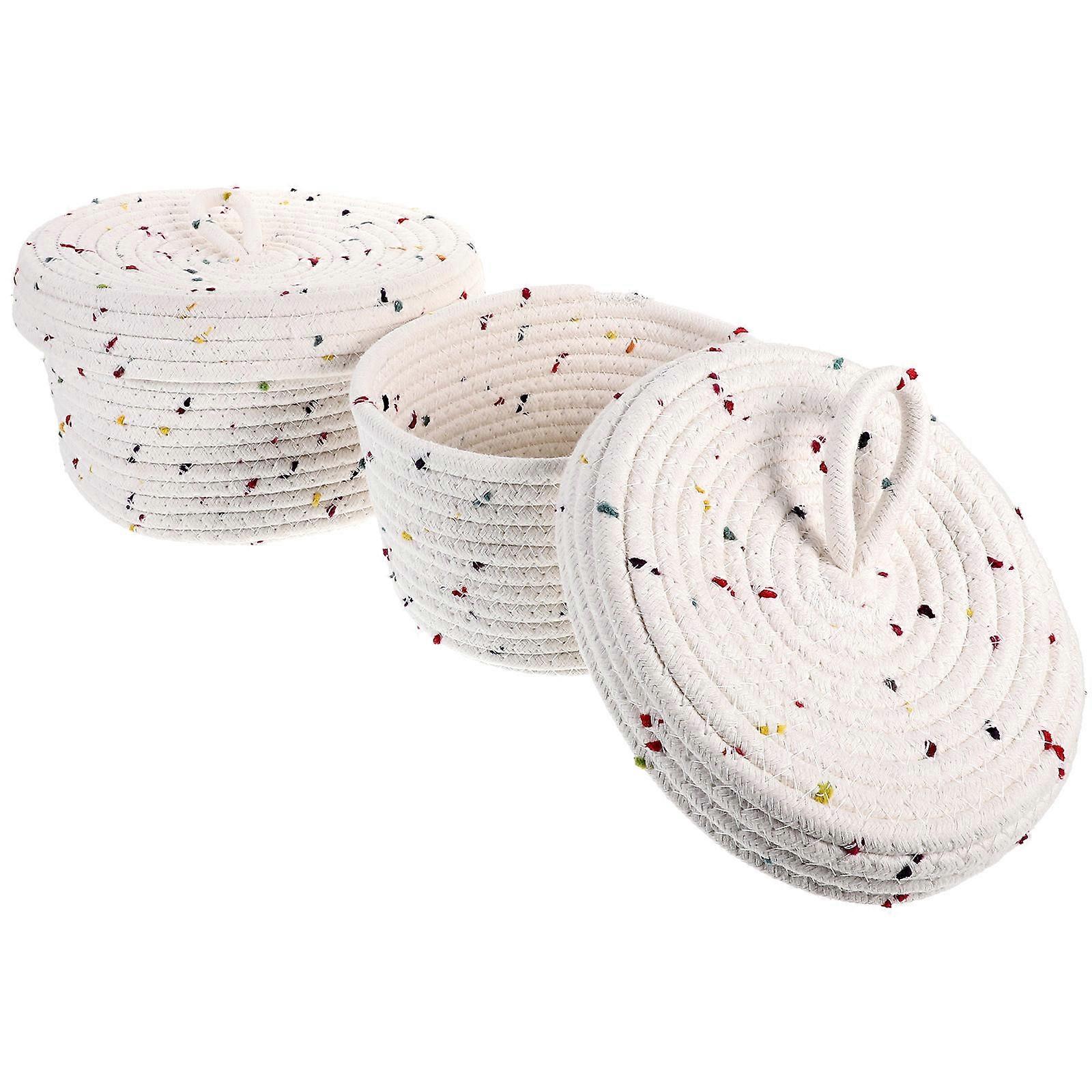 Sock Storage Organizer Small Woven Baskets Round Shape Decorative Cotton Basket 2Pcs