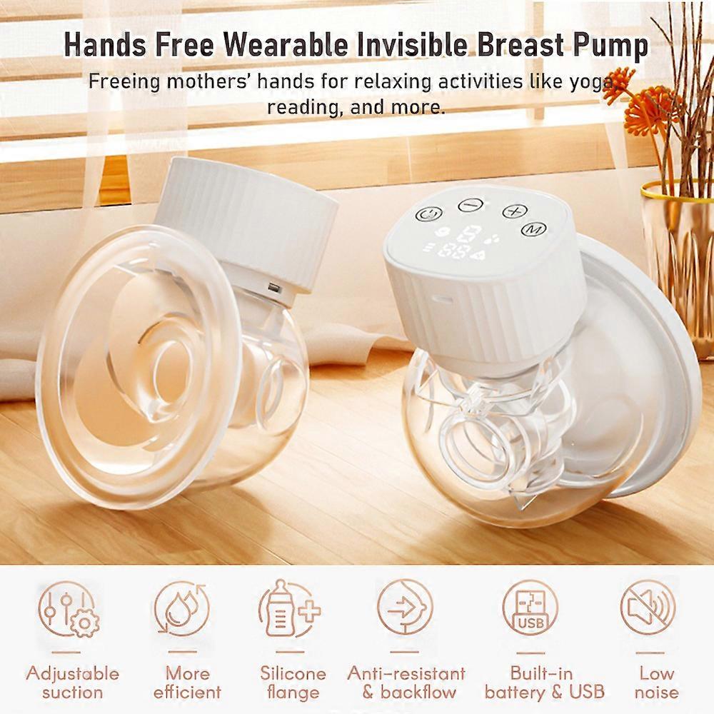 2PCS Hands Free Wearable Invisible Breast Pump Portable Painless Low Noise Electric Feeding Pump Modes Suction Levels with Large Display Screen for H