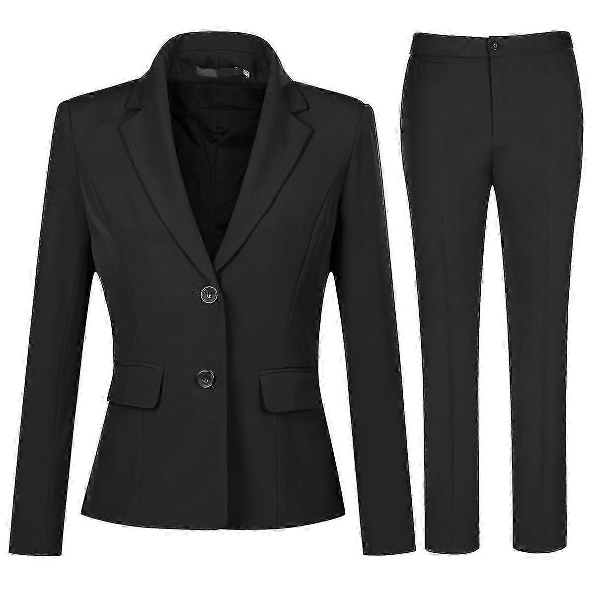 Cloudstyle Women's 2-Piece Business Suit Set - Solid Color 2-Button Blazer & Pants for Professional Style and Comfort