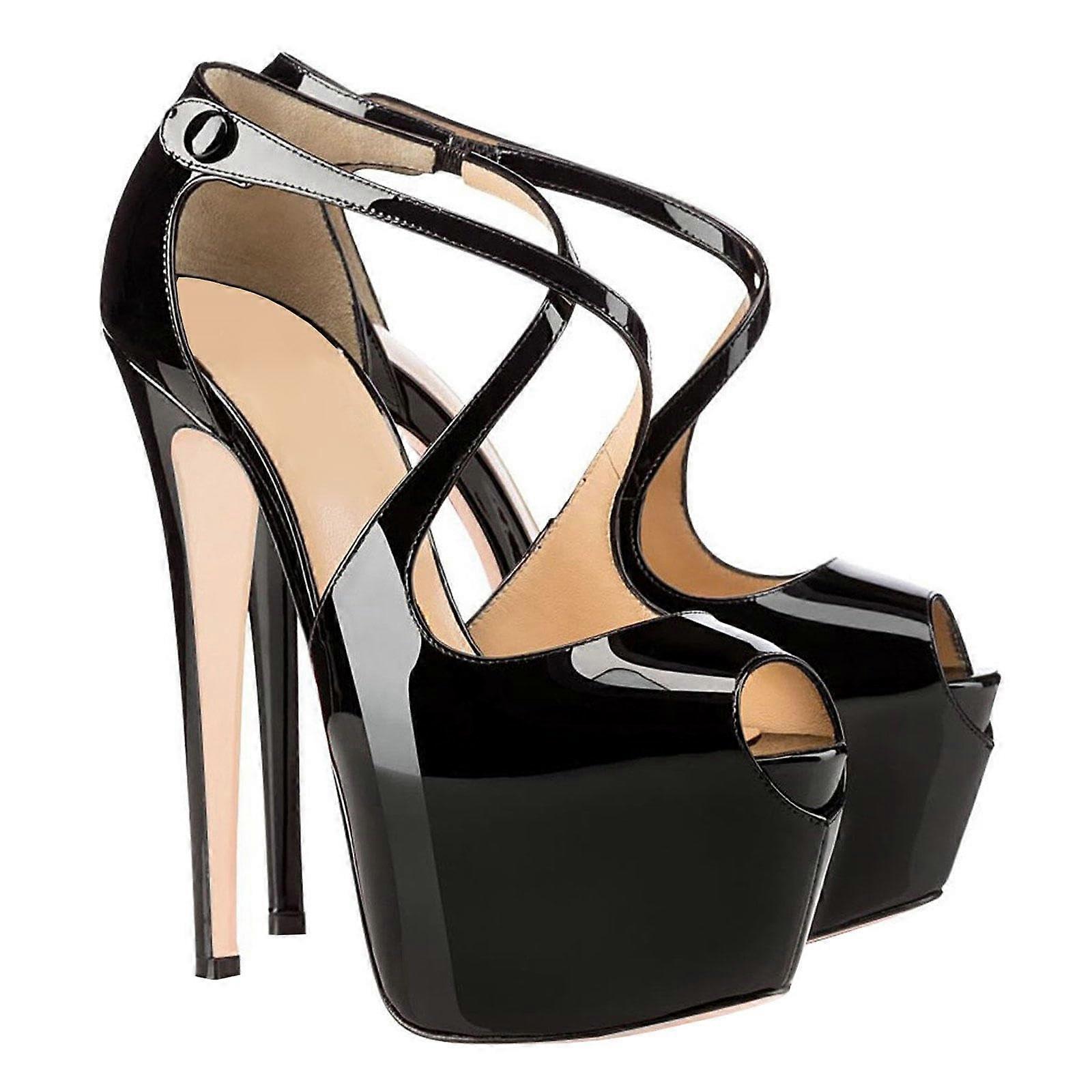 High Heels Women's Platform Open Toe Stiletto Sandals Cross Strap Pumps 15 cm Black Size 42 EU for Wedding Party