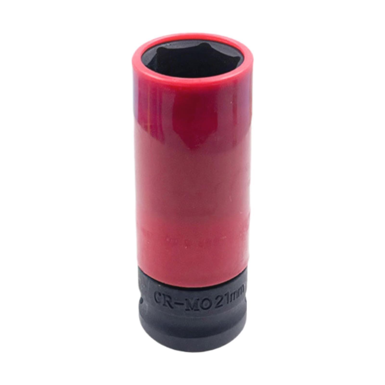 Lug Nut Socket For 1/2-Inch Drive Impact Wrench, 21 mm, Red, Wheel Nut Removal Tool
