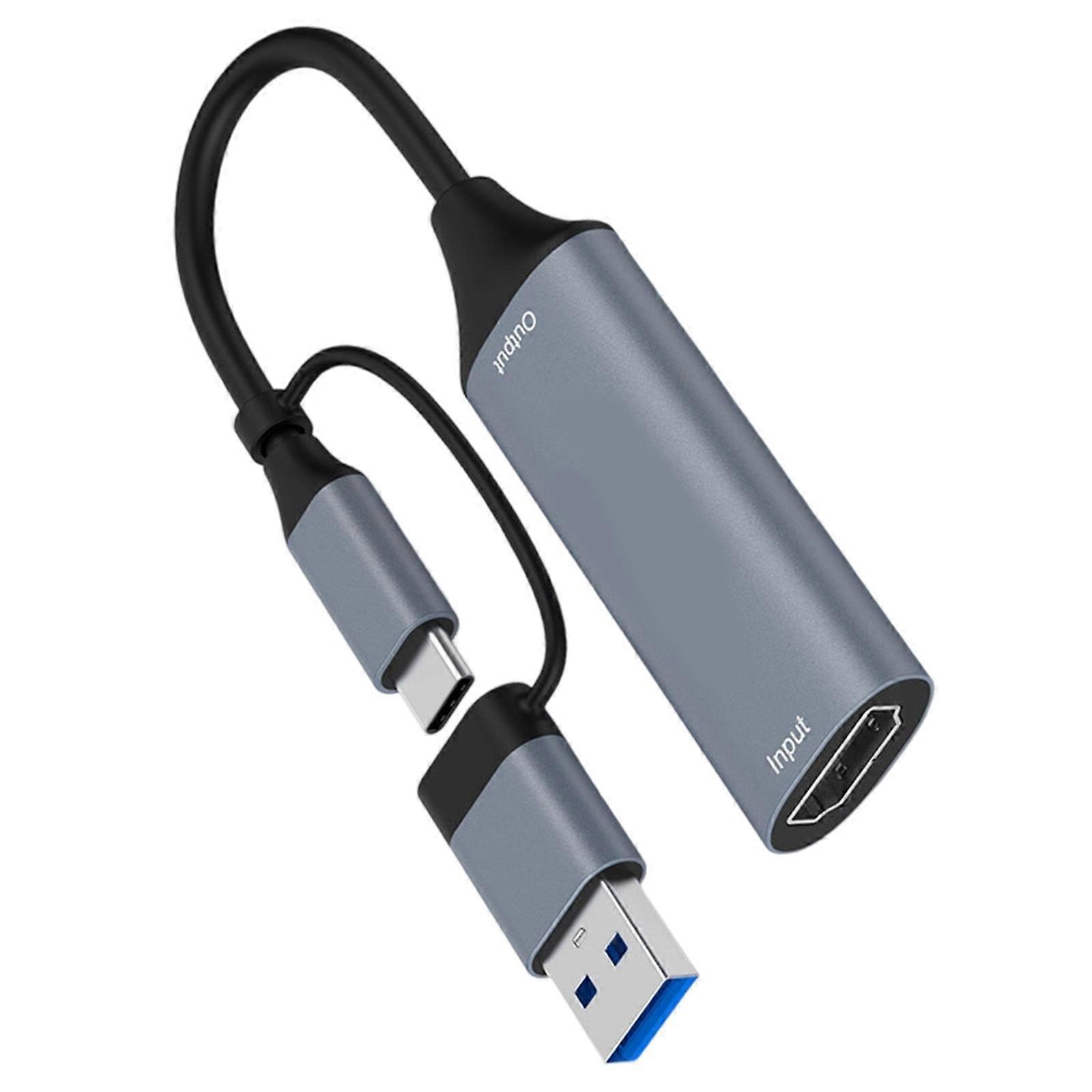 Κάρτα λήψης βίντεο USB + τύπου C σε HDTV USB συσκευή λήψης βίντεο Μετατροπή ψηφιακού μετατροπέα για PC TV Laptop Gaming Γκρι