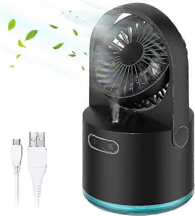 Mini misting fan - Black - 3 speeds - 300ml - USB - Quiet 30dB