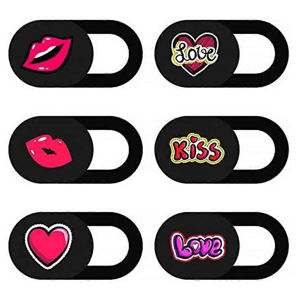 Heart & Lip Pattern Camera Slide Covers 6pcs Ultra Thin Adhesive Webcam Protectors for Laptops & Phones with One Finger Open Design to Prevent