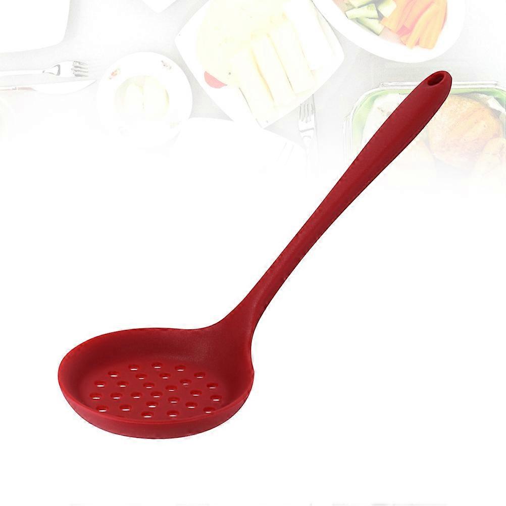 Red Silicone Soup Colander Slotted Spoon for Cooking Use with Material and Long Handle 7.8 Inches