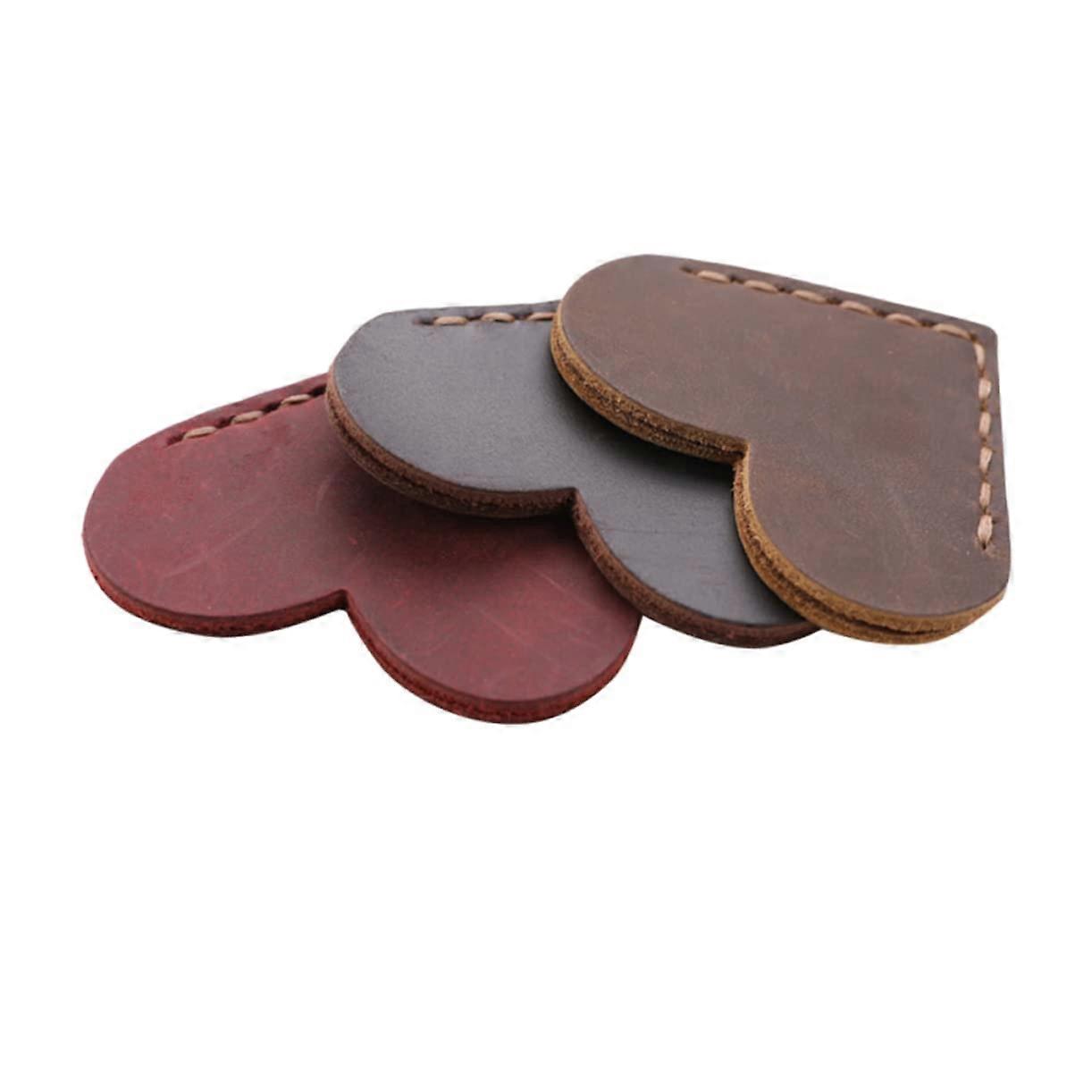 3-Piece Set Heart Bookmark Leather Page Marker For Writing Paper Coffee/Wine Red For Students Office Or Home