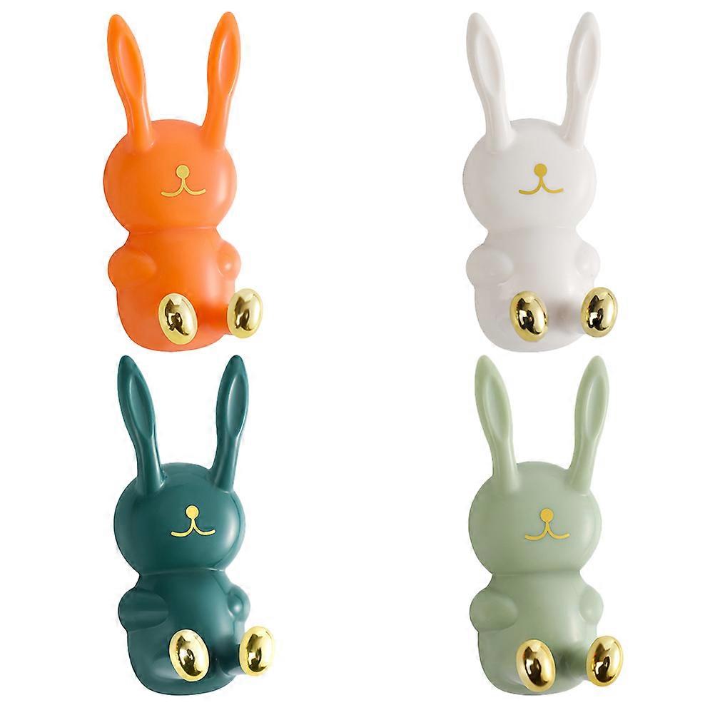 4PCS Rabbit Shape Wall Hooks, Multifunctional Adhesive Decorative Hooks for Clothes, Keys, Towels Storage, Cute Cartoon Design for Room, Bathroom,