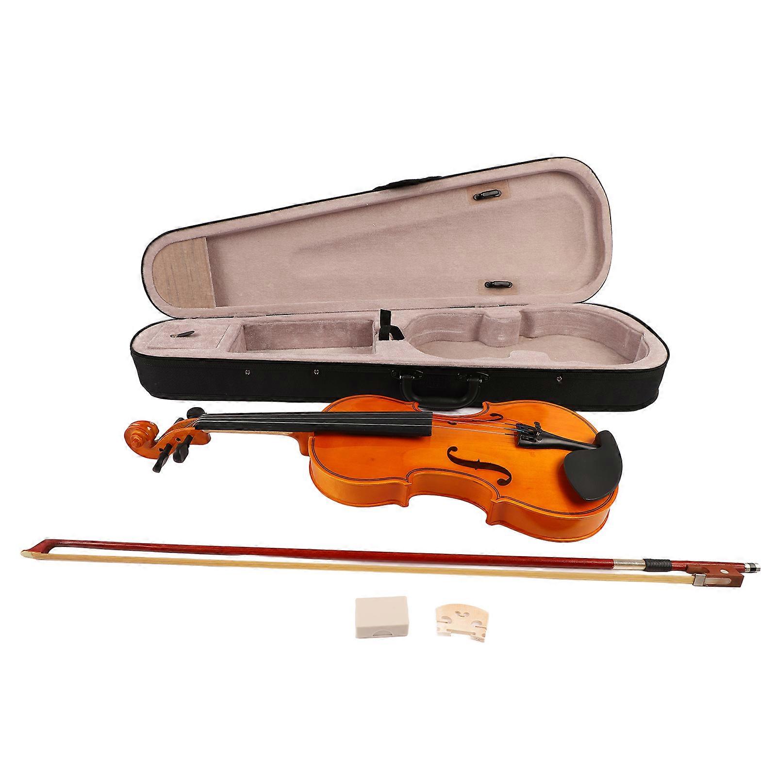 Violin Set Wood Rich Warm Tone Complete Violin Kit with Rosin Strings Cloth Bridge Bow Case for Beginner Students 1/8