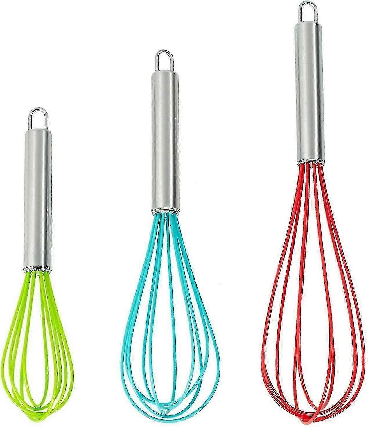 Colourful 3-piece silicone whisk set for professional baking and mixing