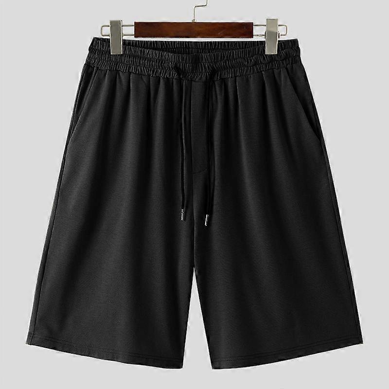 INCERUN Men Elastic Waist Drawstring Solid Sport Casual Shorts