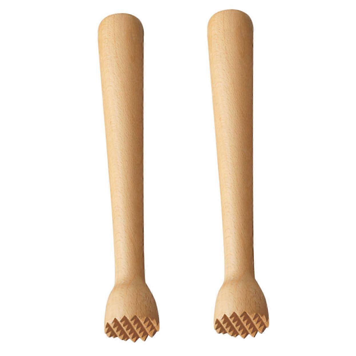 Pack of 2 Beech Juicer Practical Cocktail Muddler Lemon Press Professional Bar Stopper Muddler Drinking Grinding Stick Wooden Ice Crusher Reusable