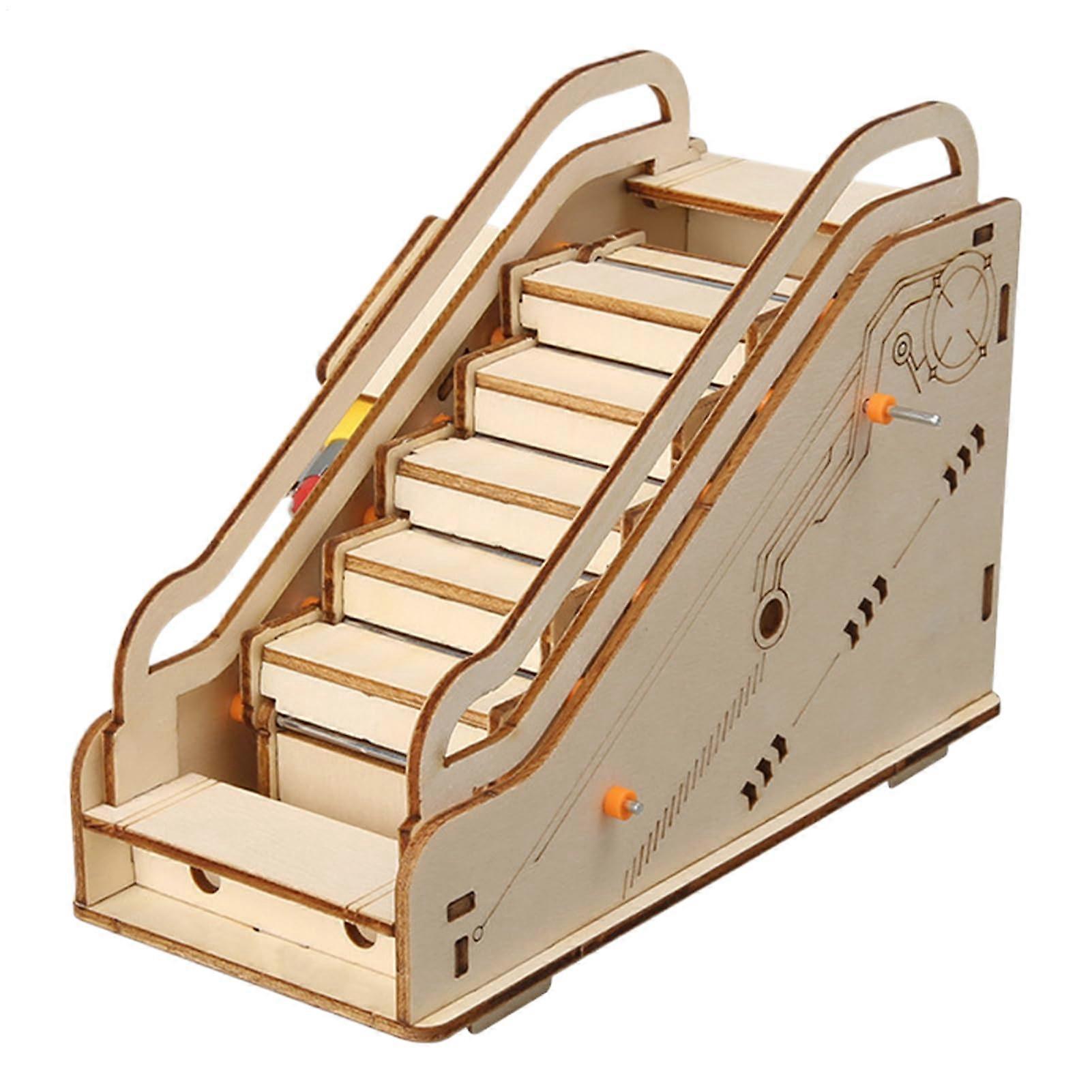 Electric Escalator Science Toy - Wooden Building Escalator Kit, Handmade Craft Model for Educational Experiments