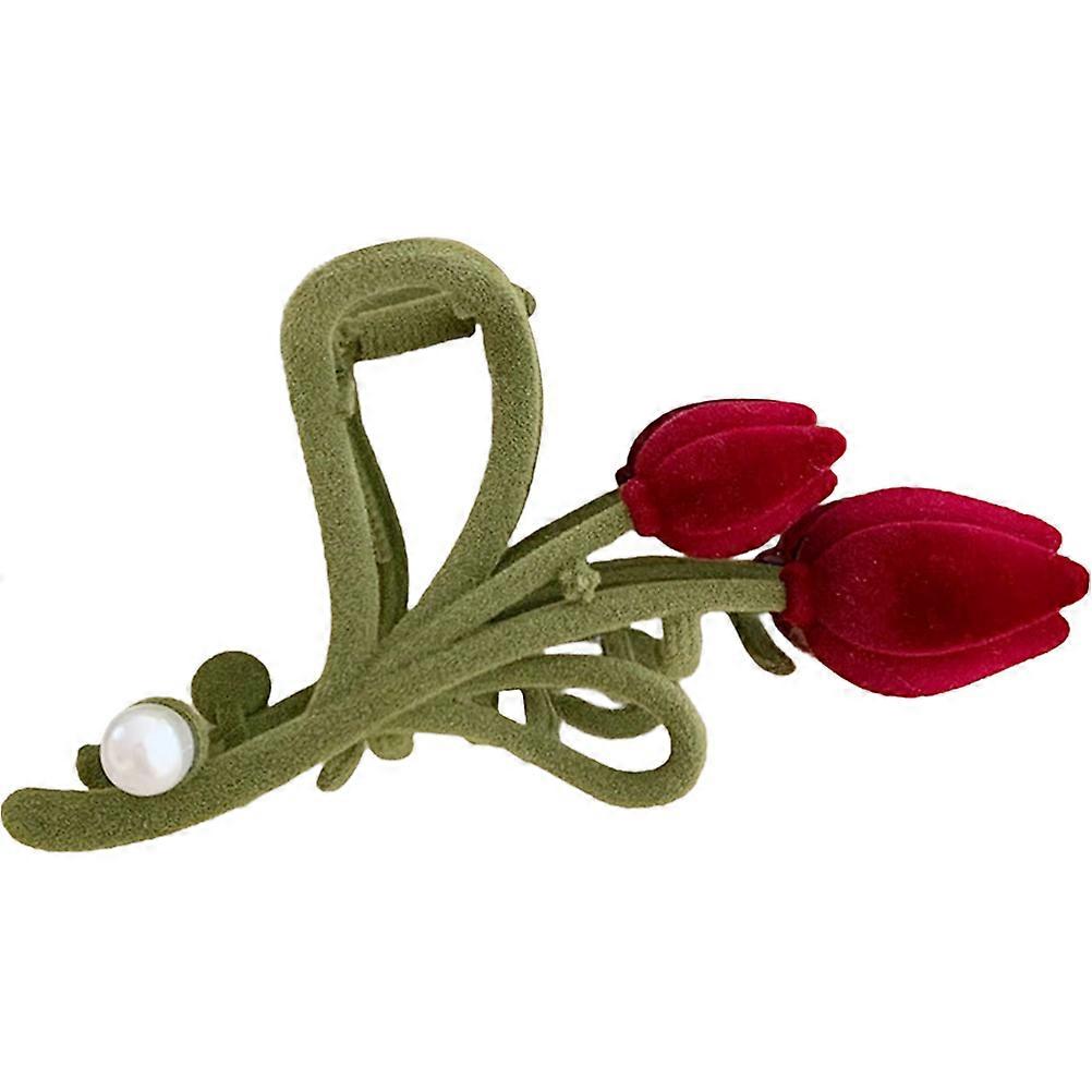 Multi Color Tulip Shape Hair Claw Clip for Decoration with Flocking and Alloy Material 1 Piece