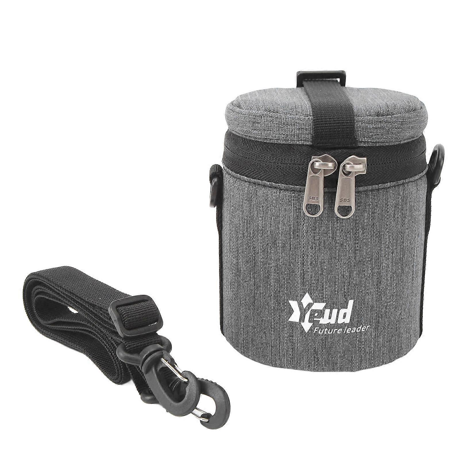 Camera Lens Case with Zippers Top Handle Adjustable Shoulder Strap Waterproof Lens Pouch Bag for Short Focal Length Lens Gray