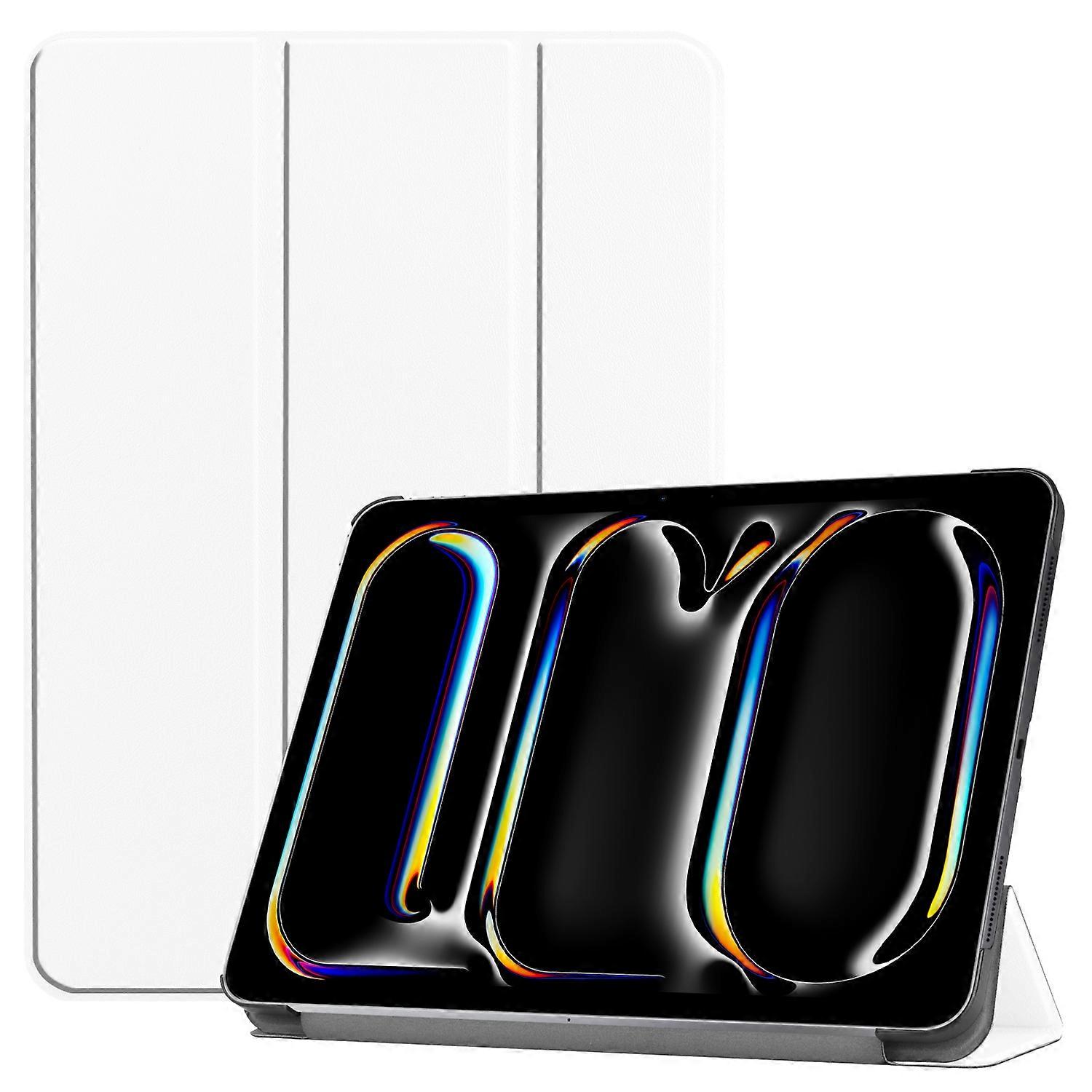 TKdaddy For iPad Pro 11 (2024) Case PC+PU Auto Wake Sleep Tablet Shell with Tri-fold Stand White