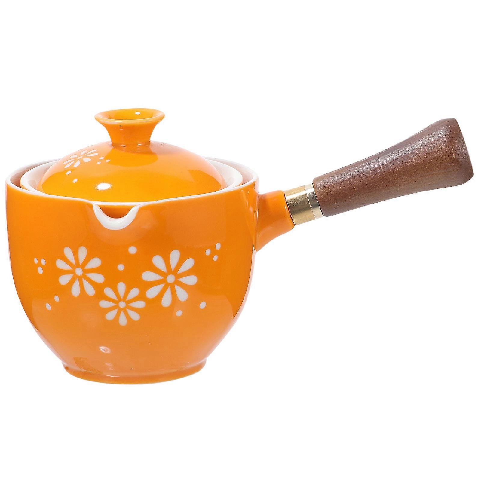 Loose Tea Pot Side Handle Ceramic Teapot Afternoon Tea Orange Ceramic Tea Pot 1Set