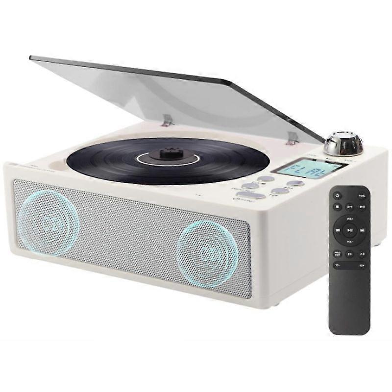 Portable CD Player for Home with Cable and Adapter, Dual Speakers, LCD Display, 3.5mm Headphone Jack, White