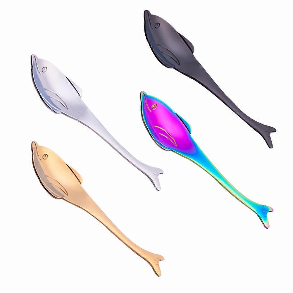 כף ערבוב קפה נירוסטה עם עיצוב דולפין מצויר לשימוש במטבח 4 חלקים