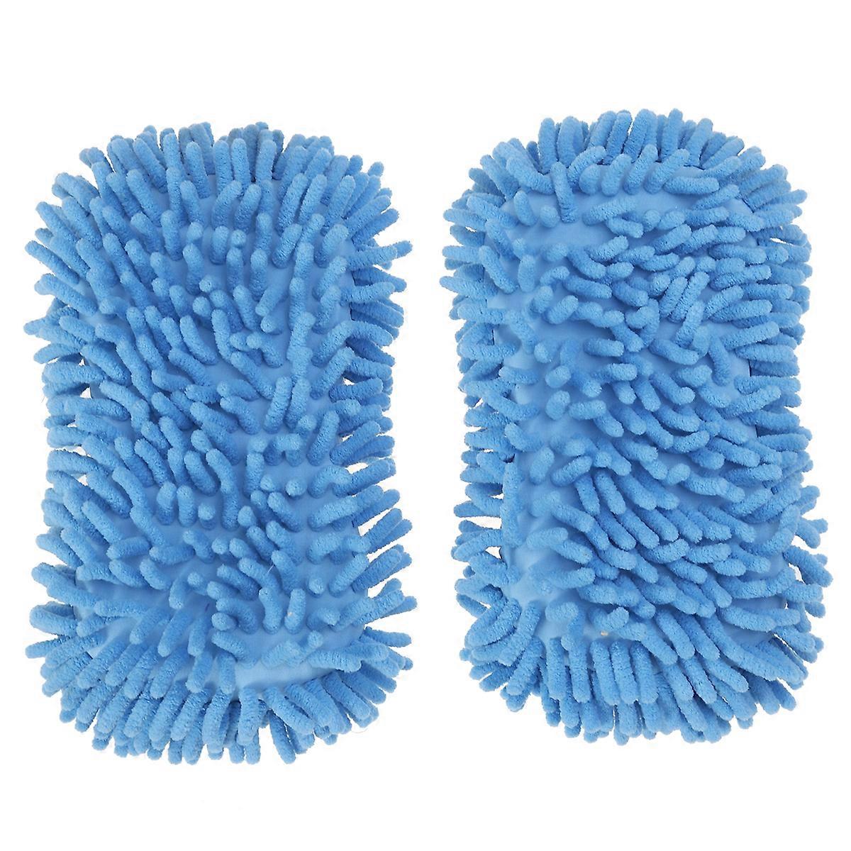 Blue Car Wash Mitt Made of Polyester for Car Use Absorption and 2 Pieces