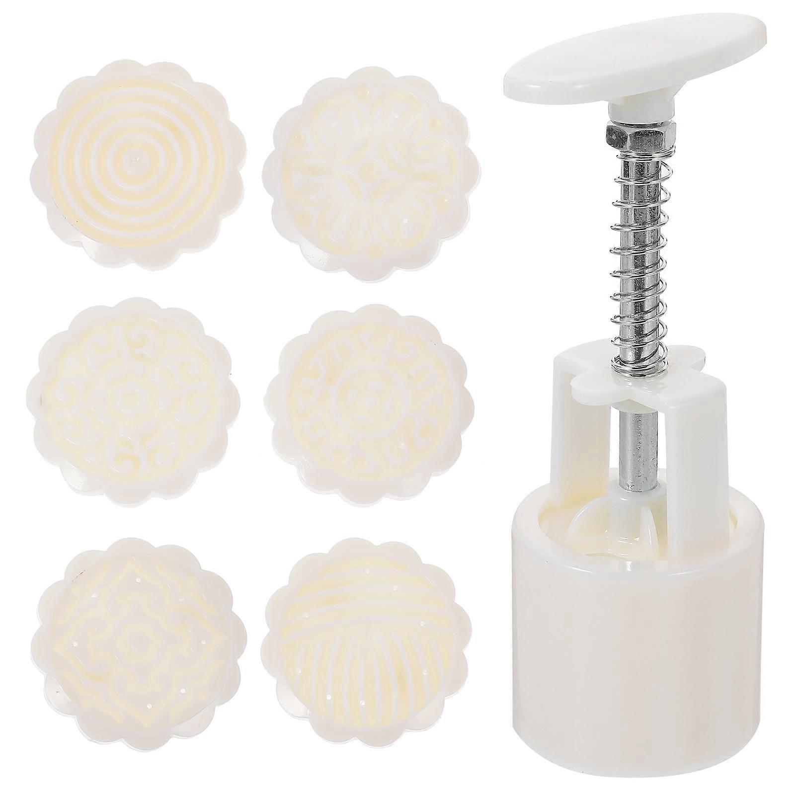 3D Embossed Pattern Moon Cake Mold 1 Set Reusable Baking Tool For Friends Family Beige Color