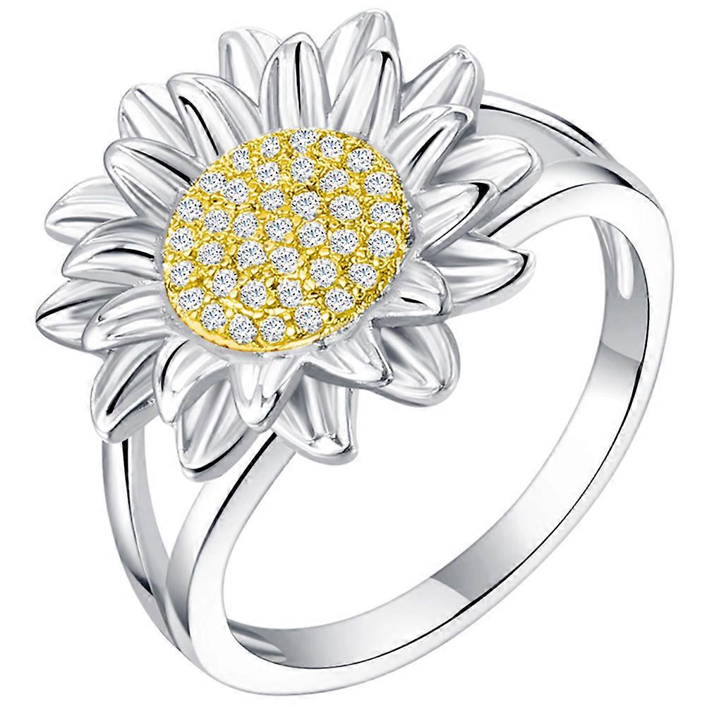 Elegant Sunflower Ring for Women Made of Copper with Silver Color for Decoration 0.5 Inch