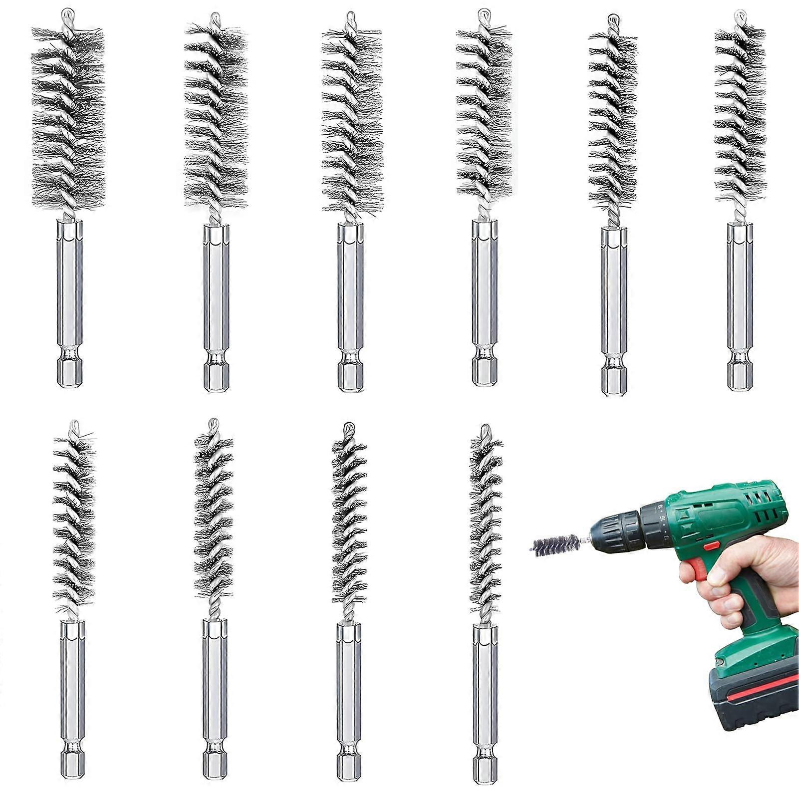 10-Piece Metal Brush Set for Drill, Cylindrical Wire Brushes, Various Sizes for Polishing, Grinding, and Cleaning