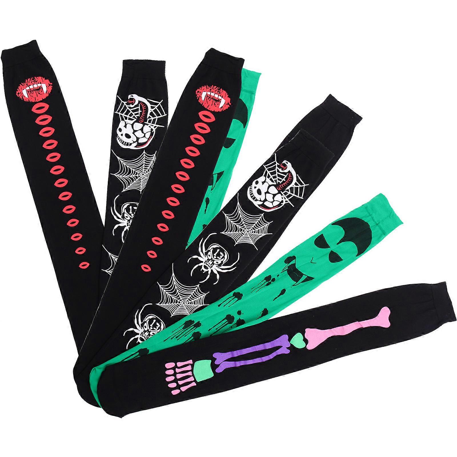 Thigh High Long Stockings 4 Pairs Assorted Color Horror Pattern Socks For Halloween Party Girls