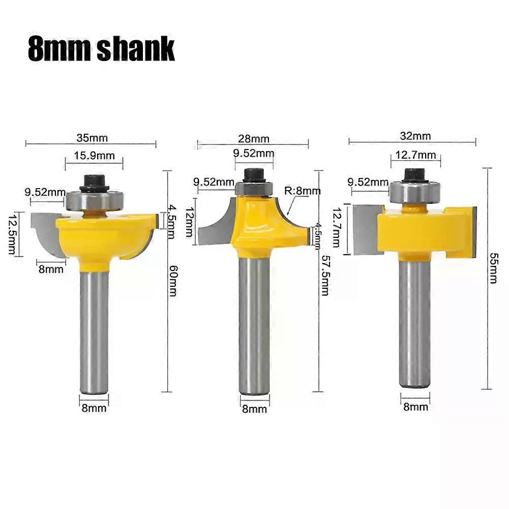 3pcs/set Glass door plank wood working tools curboard cutter router bits 1/2 shank 12mm shank 8mm Shank T type ballnose