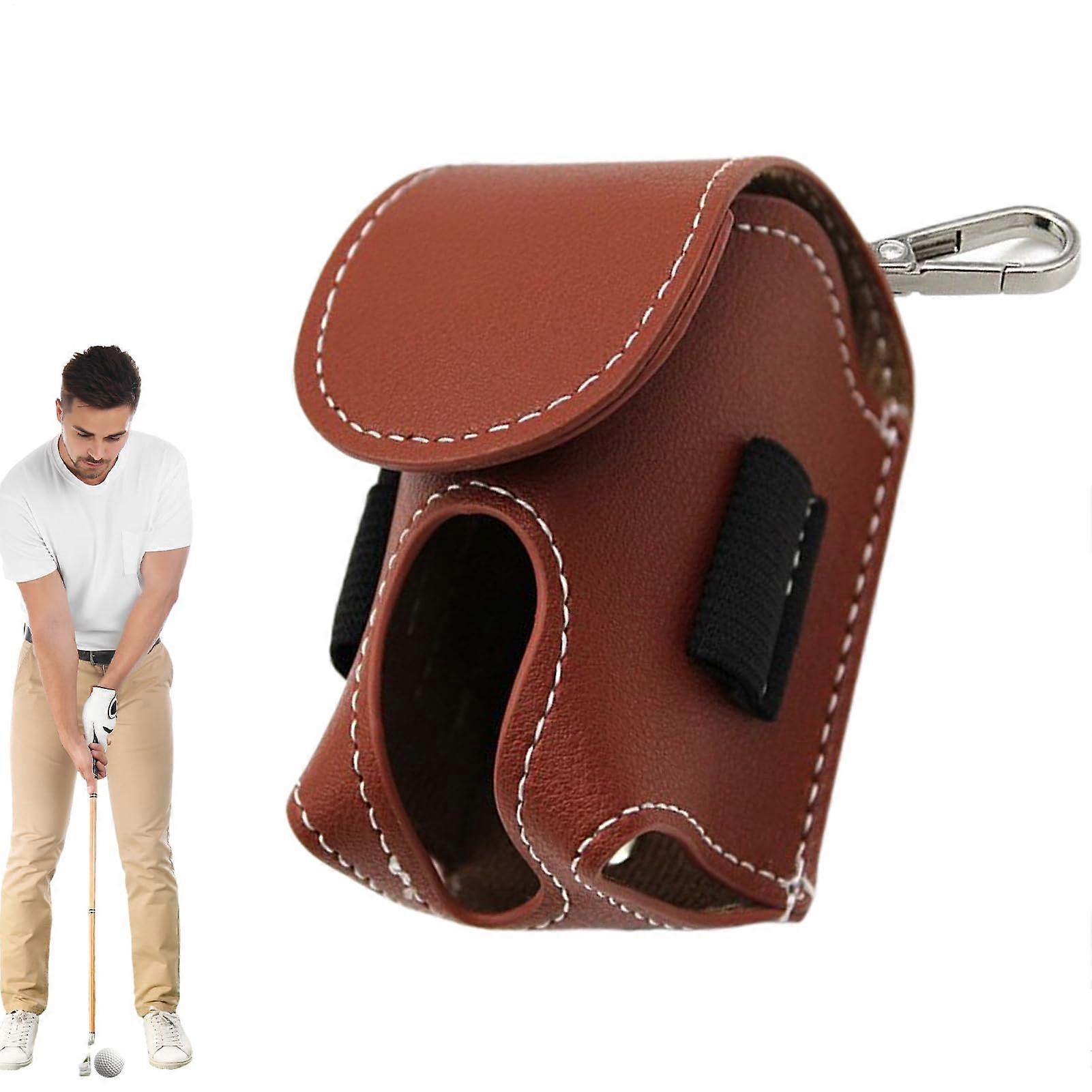 Golf Ball Bag, PU Leather, Waterproof Storage with Keychain, 4.5 x 4.5 x 8.5 cm, Ideal for Driving Range, Practice, and Tournaments