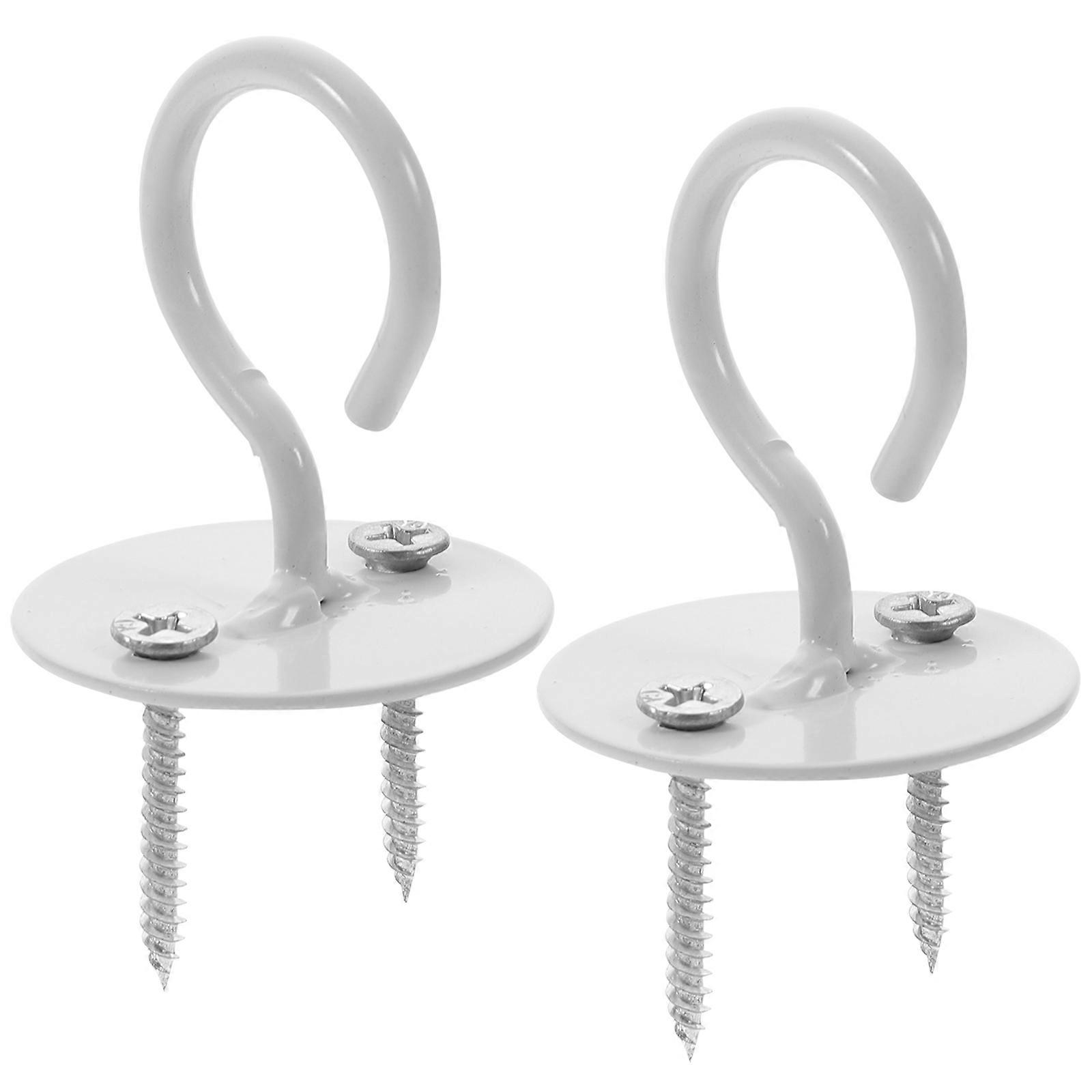 Sturdy White Iron Ceiling Hooks (2pcs) – Dual Hole Design for Hanging Lanterns, Wind Chimes, Planters & Holiday Decorations