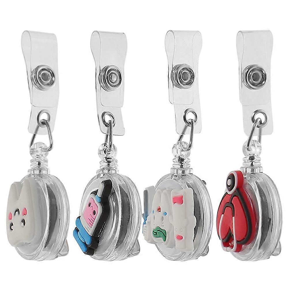 Reusable Badge Holder 4Pcs Cartoon Nurse Badge Reel For Workplace 8x3.5x3.5cm Convenient Retractable Design For Organizing