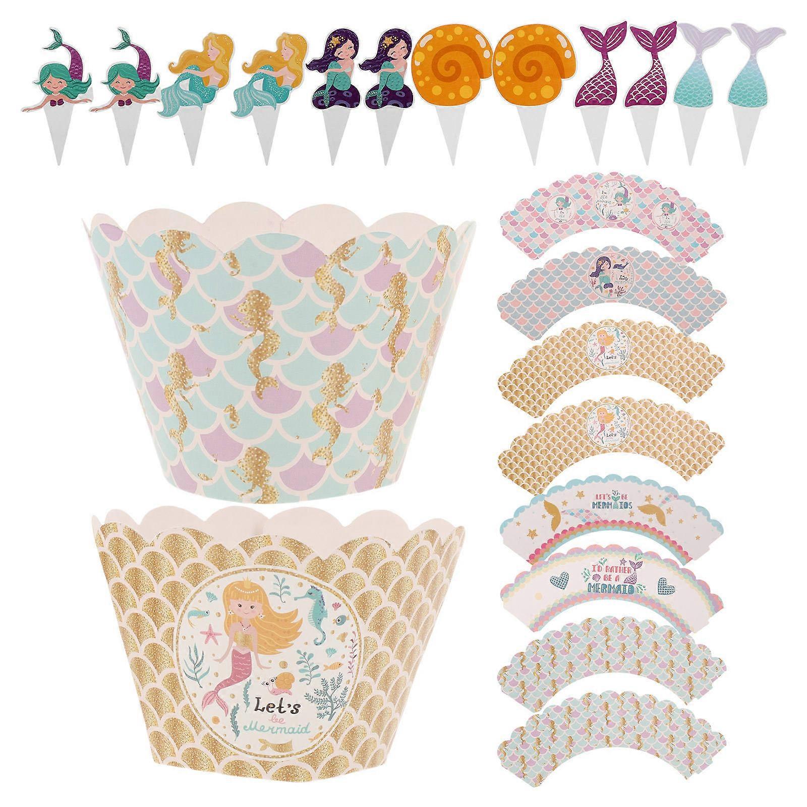 Assorted Color Cupcake Baking Cases Mermaid Theme Decoration For Sweets And Cakes 24Pcs Elegant Design
