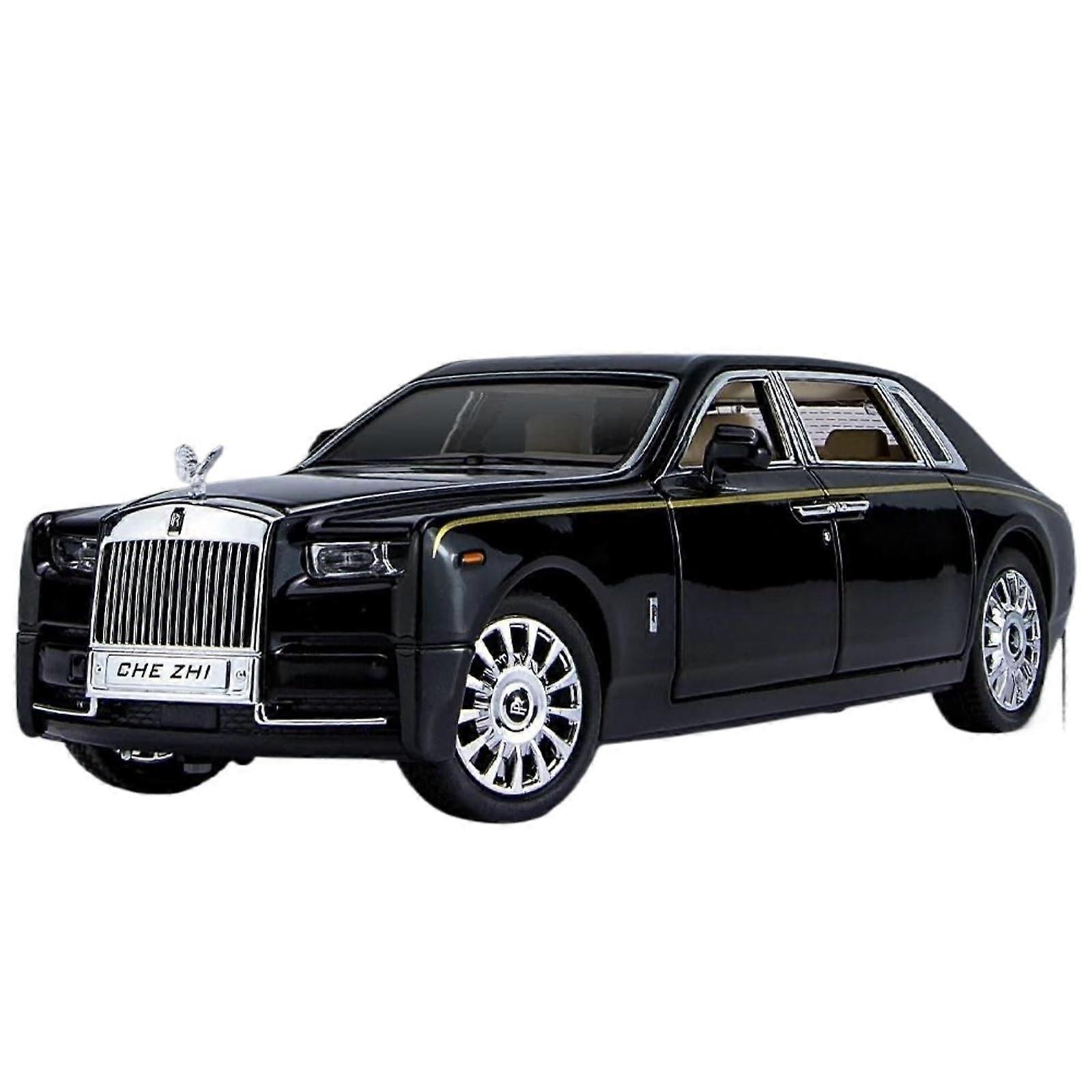 Diecast Car 1:24 for RollsRoyce Phantom Diecast Model Simulation Pullback Luxury Car Zinc Alloy Metal Scale Model Miniature Car Model (Black)