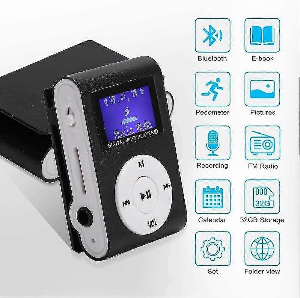 Portable Mini MP3 Music Player with LCD Screen & Sports Back Clip - Supports Memory Card for On-the-Go Music Enjoyment