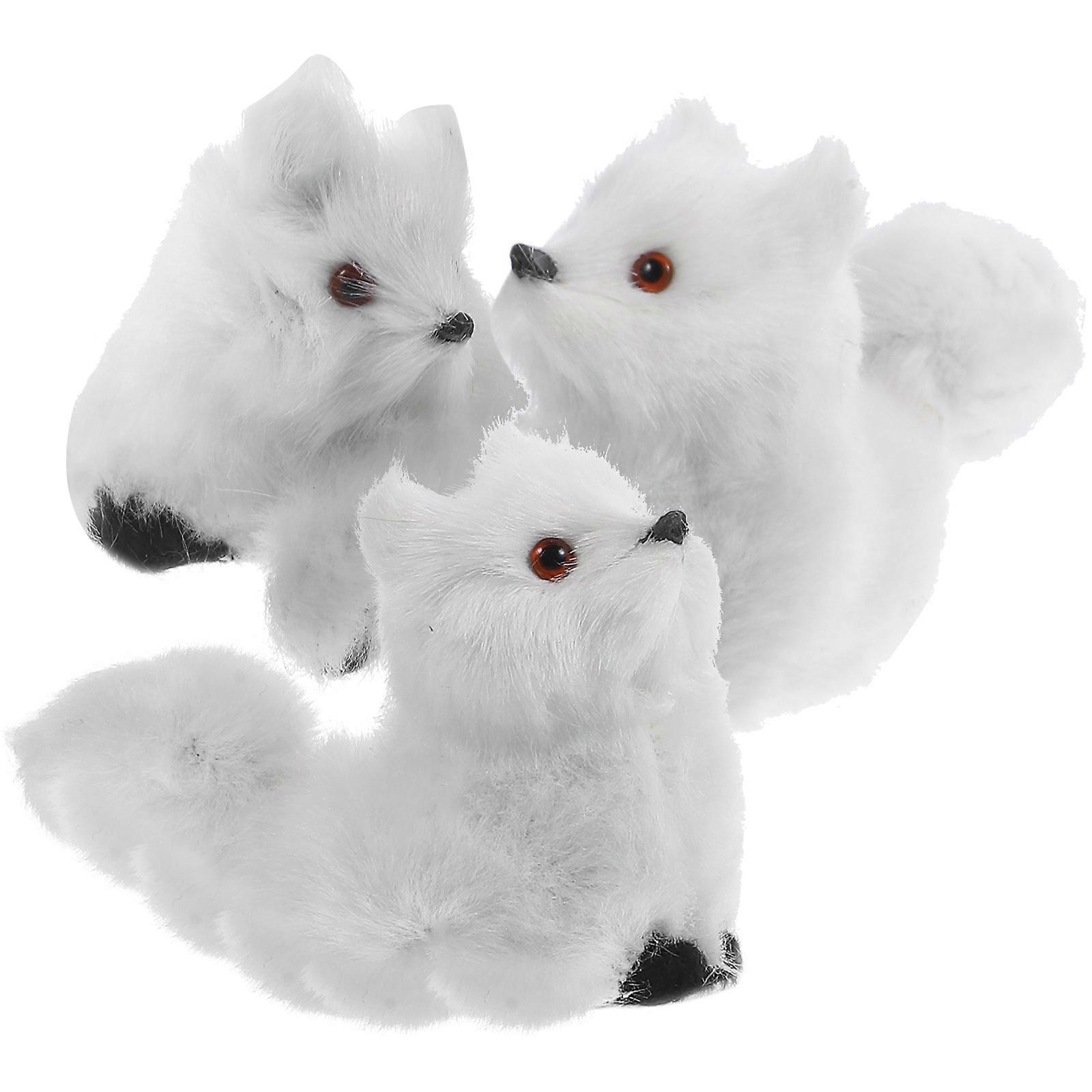 3Pcs Mini Plush Fox Figurines Realistic Furry Fox Statues Cute Decor