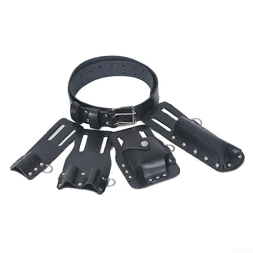 5 in 1 Leather Tool Belt Scaffolding Tool Bag with Moving Tool Holders for Spirit Level Wrenches Scaffolding Electricians Bag (Black)