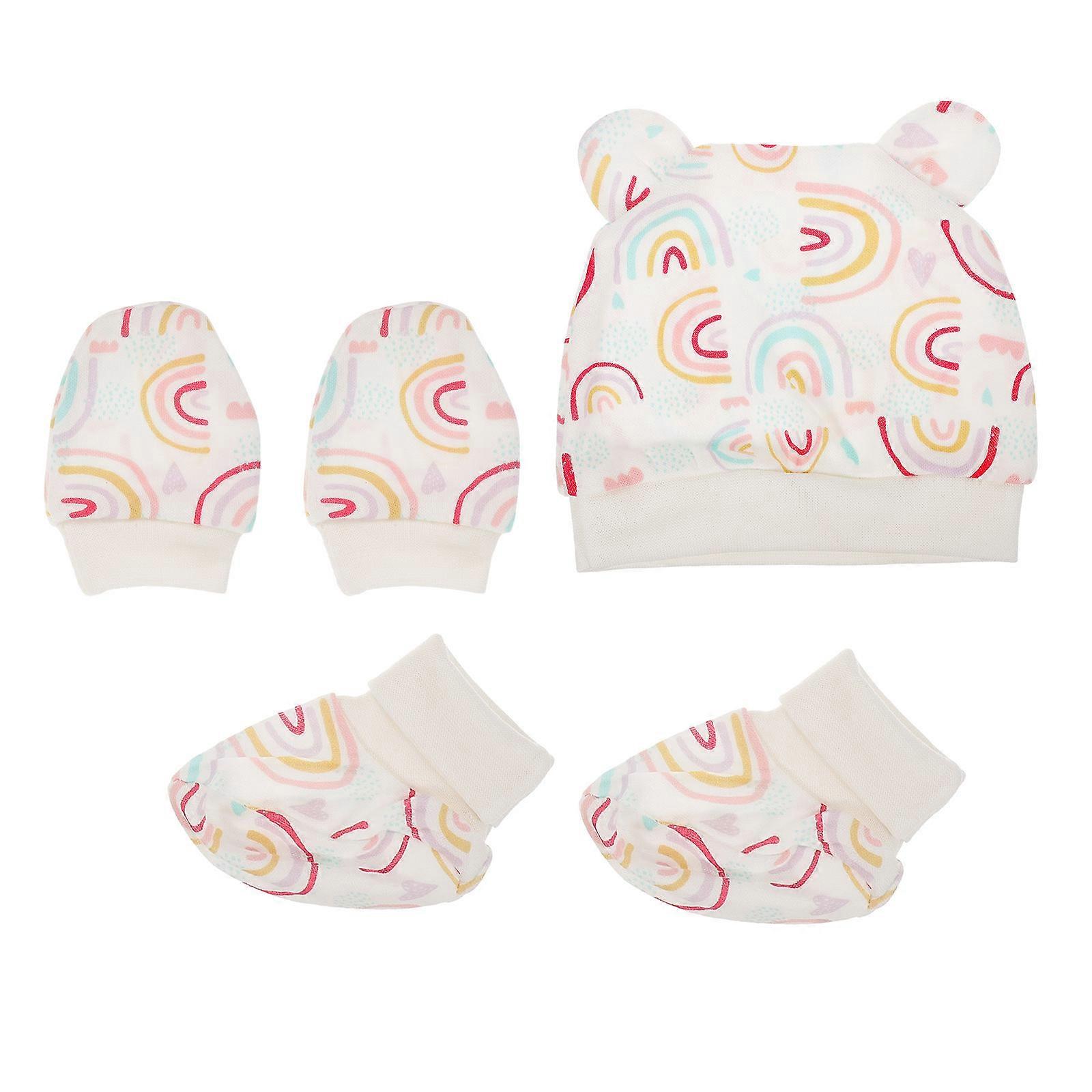 Newborn Cotton Hat Set with Scratch Gloves and Foot Covers – Soft, Durable, Easy to Clean for Cold Weather – Unisex Essential for Babies