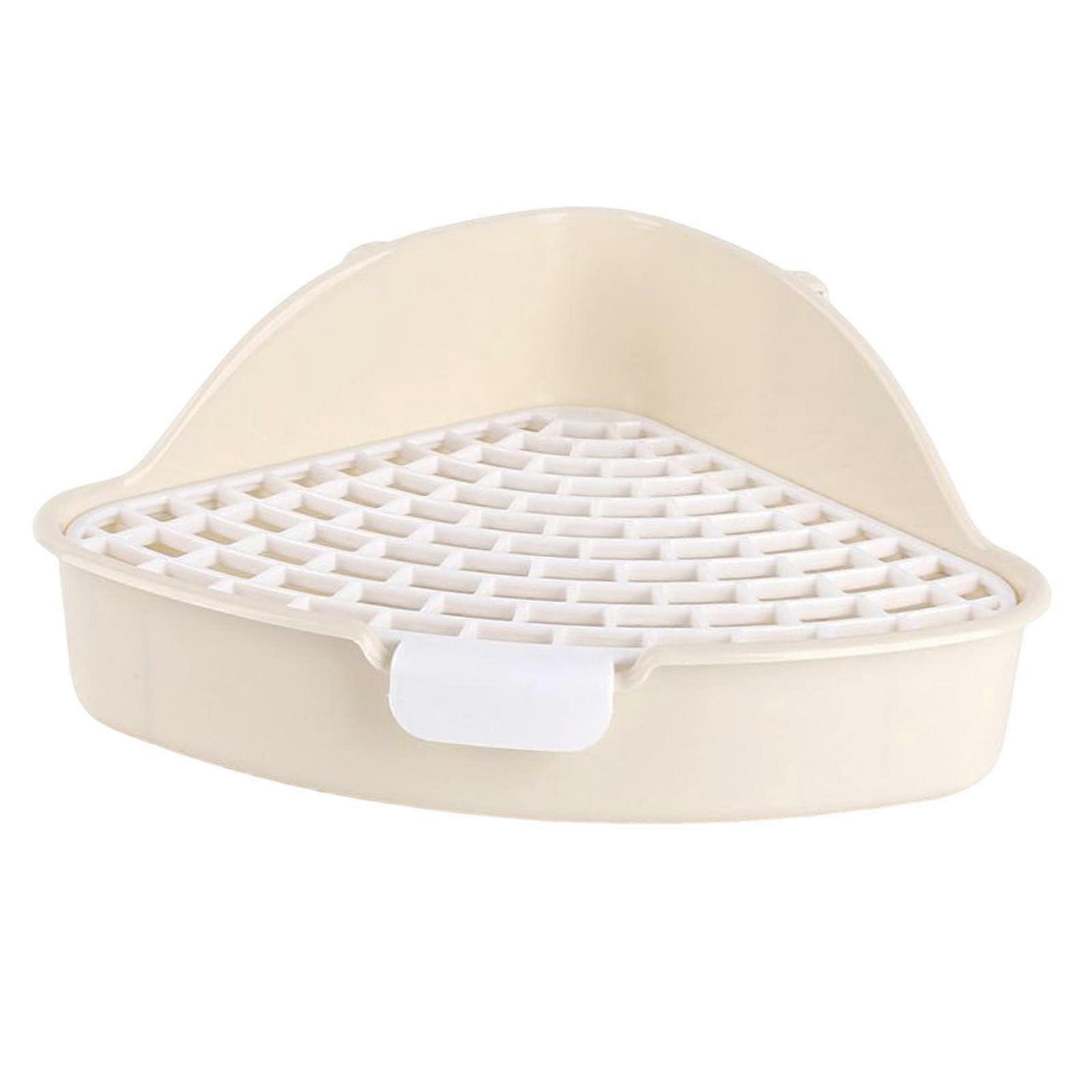 Triangle Medium Rabbit Litter Tray Corner Toilet Pet Pan with Grid, White Potty for Rabbit, Bunny, Chinchilla, Ferret Cage