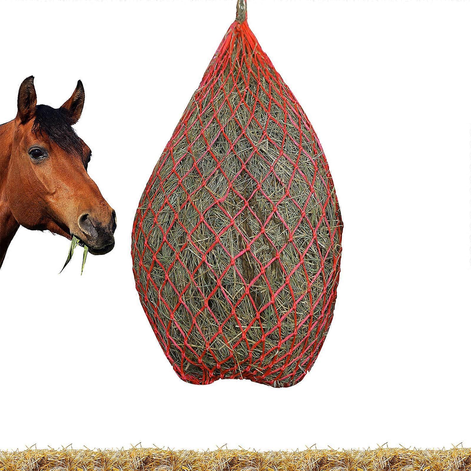 Hay Net For Horses 38-Inch Slow-Feed Bag, Species-Appropriate Feeding, Improves Digestion, Red, For Ponies And Goats