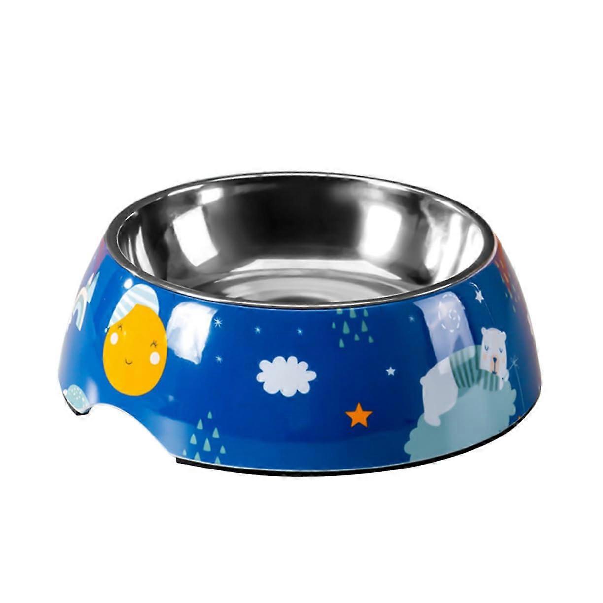 Dog Bowl Adorable Pattern Wear-Resistant Easy To Clean Puppy Feeding Bowl Sky Color Home Use