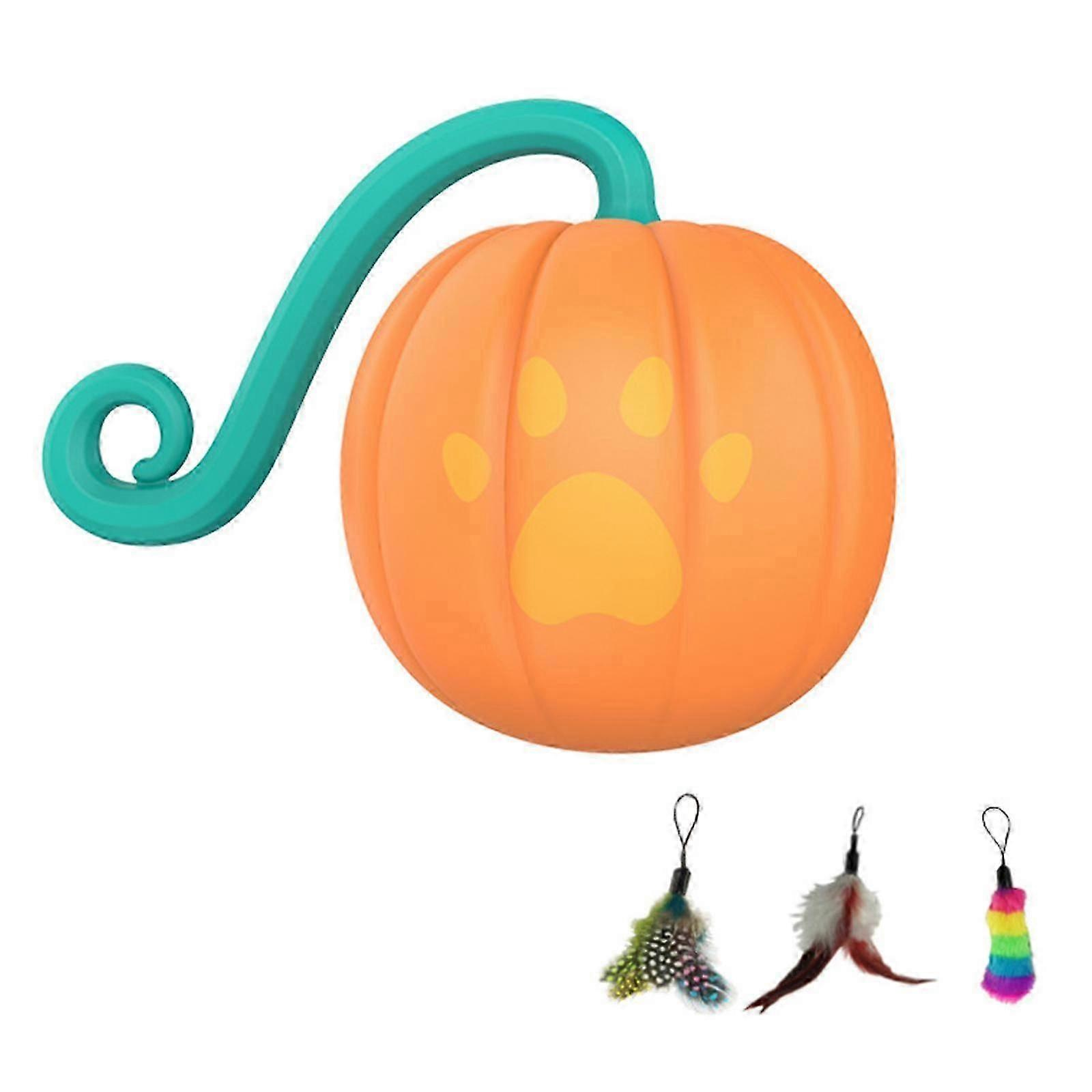 Pumpkin Shape USB Charging Interactive Cat Toys Ball with Feather Durable